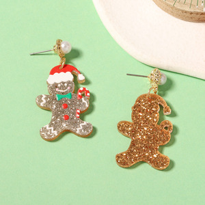 Pendientes de Hombre de Jengibre con Purpurina Navideña y Perlas Colgantes, Accesorios Festivos Modernos para Mujer - Product Image 4
