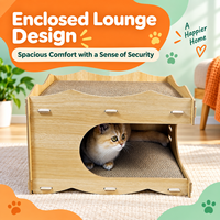 Maison pour chat en carton ondulé à double niveau, imitation bois, grande entrée ronde, lit pour chat, griffoir multi-surfaces