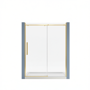 Puerta de Ducha de Vidrio Templado de 5/16 Pulgadas con Acabado Dorado Cepillado, Puerta Corredera con Sistema de Cierre Suave, Diseño Contemporáneo - Product Image 1