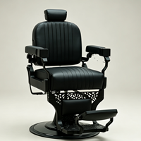 Fauteuil de barbier moderne tout noir, robuste, en cuir PU, inclinable, hydraulique, pour salon de coiffure