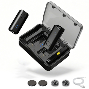 Microphone Lavalier Sans Fil Double Canal Ultra Léger 8g Portée 150m avec Boîtier de Charge Rechargeable pour Enregistrement, Diffusion <span class=keywords><strong>en</strong></span> Direct et Vlog - Product Image 1