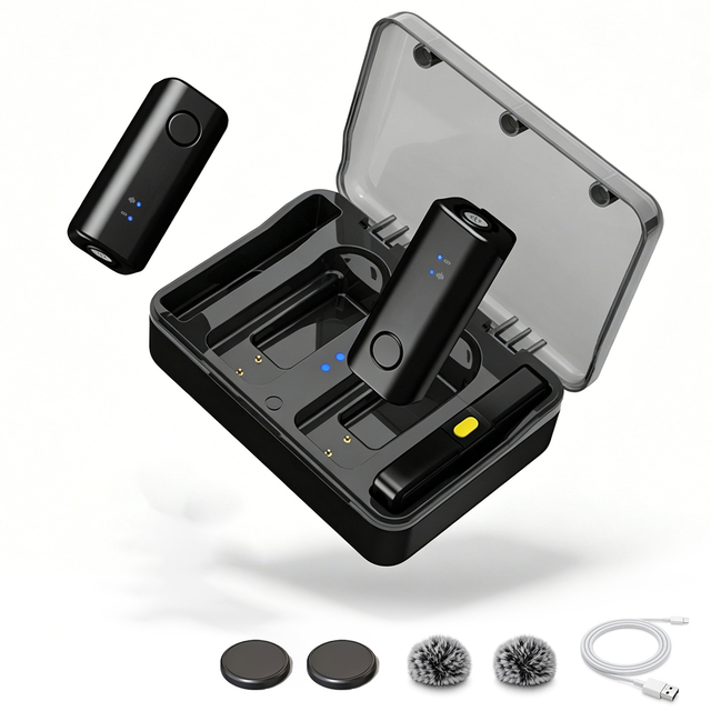 Dual Channel Wireless Lavalier Microphone Ultra Light 8g 150m Range Rechargeable Charging Case for Recording Live Streaming Vlog