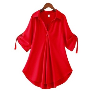 <span class=keywords><strong>Chic</strong></span> grande taille hauts pour femmes été <span class=keywords><strong>tunique</strong></span> mode solide blouse décontractée femmes blanc dames haut chemises amples - Product Image 6