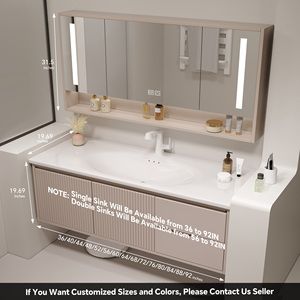 Meuble-lavabo minimaliste flottant avec miroir intelligent anti-buée, meuble-lavabo avec armoire et rangement à tiroirs - Product Image 6