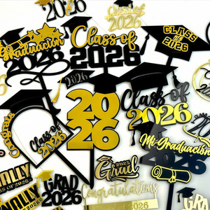 2026 Black &amp; <strong>Gold</strong> Dual Layer Acrylic Graduation Cake Topper Graduation Party Decoration &amp; Supplies - Product Image 2