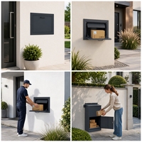Boîte à colis extérieure sur mesure grande capacité avec accès arrière, gris anthracite, pour maison, boîte aux lettres intelligente pour montage sur portail