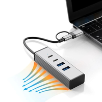 Adaptateur Hub USB 3.2 USB-C 3.2 en métal à 4 ports pour ordinateurs portables, smartphones, tablettes, consoles de jeux avec compatibilité souris et clavier