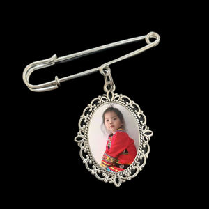 Qualisub工場価格昇華ピンブローチメタルウェディングブーケフォトチャームDIYブローチメタルラウンド/オーバルインサート付き - Product Image 1