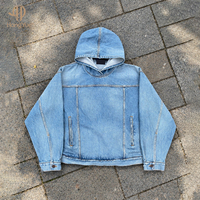 Sweat-shirt en jean vintage personnalisé bleu clair délavé, coupe ample et épaisse, pour homme