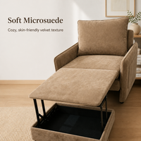 Fauteuil inclinable simple moderne et pliable avec table basse relevable et rangement dissimulé, revêtement en velours, multi-usages