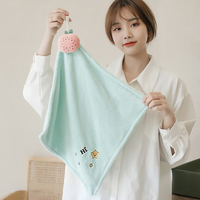 FF4646 salle de bain cuisine mignon brodé essuie-mains absorbant non pelucheux suspendu microfibre chiffon de nettoyage séchage des mains serviette