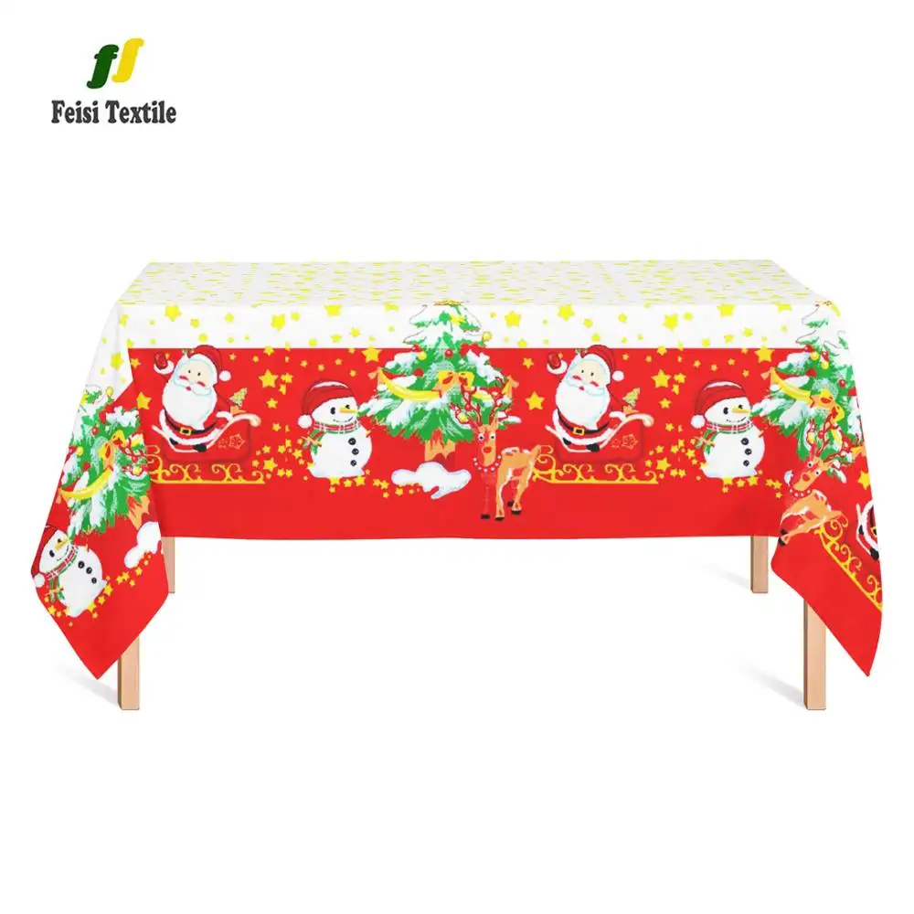 Winter Wonder Christmas Deer Oldman Holiday Snowman Print Oblong Table cloth for party decor santa tree