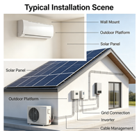 AC/DC Hybrid Solar & Baterai R32 Inverter Split Air Conditioner 18000BTU Pendingin Pemanas Hemat Energi