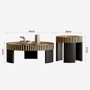 Tavolini Laterali con Piedistallo in Fibra di Vetro FRP Lucida Stile Metà Secolo, Colore <span class=keywords><strong>Nero</strong></span> Scuro Laccato con Intarsi Colorati, <span class=keywords><strong>Tavolino</strong></span> da Caffè - Product Image 6