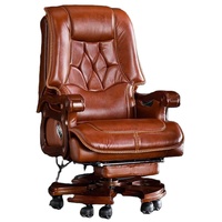 Chaise de bureau en bois massif, chaise de patron haut de gamme en cuir véritable, chaise de direction inclinable et pivotante, chaise grand luxe en cuir
