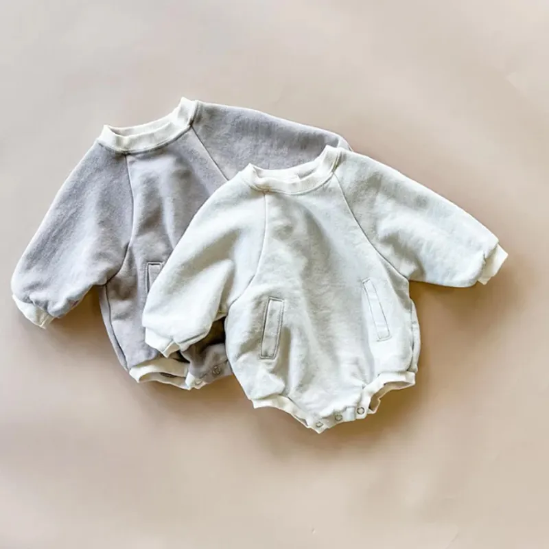 Wholesale Soft Baby Organic Cotton French Terry Long Sleeve Baby Winter Romper