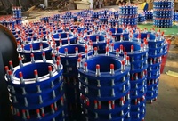 Raccord de démontage à double bride pour l'installation de vannes de conduites d'eau, joint télescopique en fonte ductile contraint avec tirants
