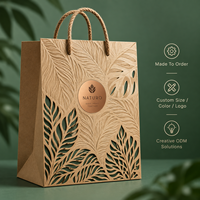 Sac cadeau en carton recyclé avec poignée en corde de coton, motif artistique découpé au laser avec relief veineux pour emballage cadeau et artisanat