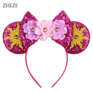 Vente flash, accessoires de <span class=keywords><strong>cheveux</strong></span> exquis pour cosplay de <span class=keywords><strong>Raiponce</strong></span> avec fleurs en strass, nœud brillant, style mignon, serre-tête oreilles de souris pour filles - Product Image 4