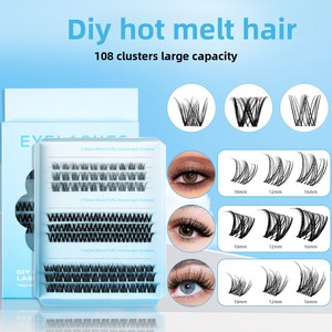 Hot Melt DIY de gran capacidad de un solo racimo de pelo sintético pestañas postizas mixtas naturales 3D denso rizado fábrica al por mayor - Product Image 6