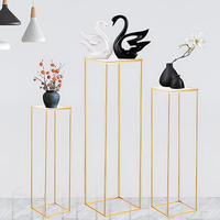 Ensemble de 3 pièces de grands vases dorés pour centre de table de mariage avec panneau en acrylique, centres de table géométriques avec support de fleurs pour la fête de mariage