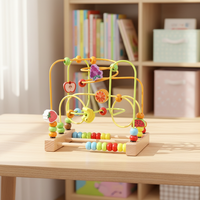 Wooden Large-Sized Bead Threading Toy 2-4 Year Old Children Educational Games Improves Hand-Eye Coordination Unisex Color Box