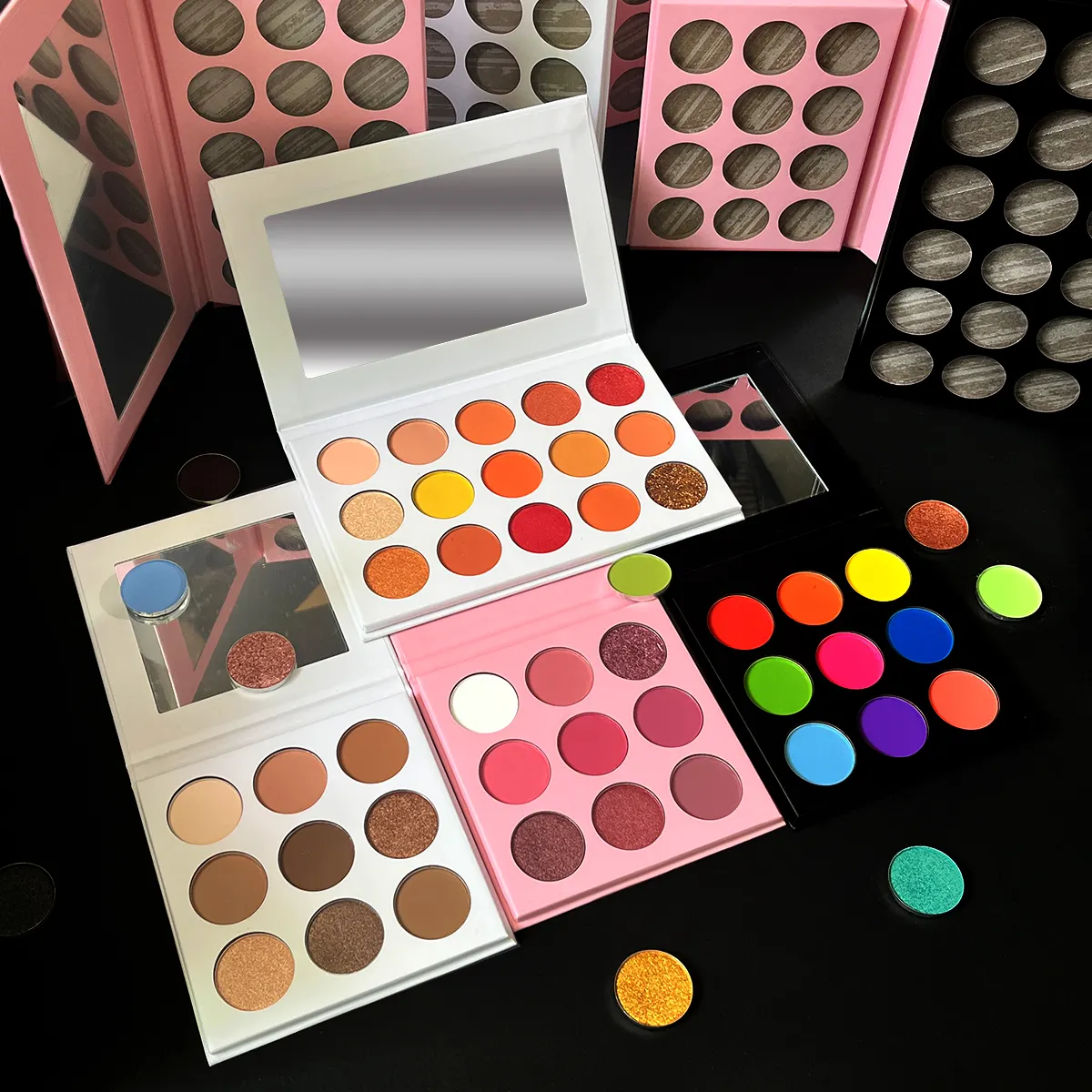 Luxury private label makeup book shimmer glitter matte eyeshadow palette pigmented high quality custom eyeshadow palette