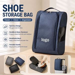 Sac à chaussures de voyage portable avec logo personnalisé, sac de rangement pour chaussures en maille respirante, fermeture éclair imperméable, organisateur de chaussures anti-poussière, respectueux de l'environnement - Product Image 1