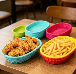 Reusable Fast Colorful Trays Home Kitchen Bbq Picnic Party Supplies Plastic <b>Food</b> Serving <b>Baskets</b> - Product Image 2