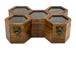 Modern Wooden <b>Spice</b> <b>Box</b> with Lid Includes Four Layers & Spoon for Masalas Herbs and Daily Kitchen Use - Product Image 1