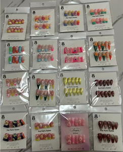 Lot de 10 faux ongles à presser Fat Fat faits main, couvrance totale, en acrylique, avec colle, longs, design tendance pour doigts - Product Image 3