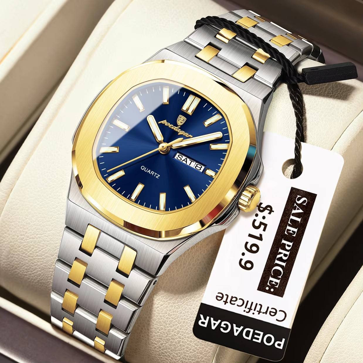 4 blue dial silver gold strap