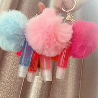 Porte-clés brillant à lèvres mignon mini brillant à lèvres huile pour les lèvres végétalienne avec pompon maquillage repulpant