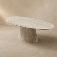 Table à manger ovale en marbre travertin naturel, piétement unique, 6 places, mobilier de salle à manger moderne, design personnalisable