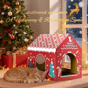 Cardboard <b>Cat</b> <b>House</b> <b>Scratcher</b>, Christmas <b>Cat</b> <b>Houses</b> for Indoor <b>Cats</b> Bunny&Kitten Hideaway <b>Cats</b> Scratching Playhouse - Product Image 1