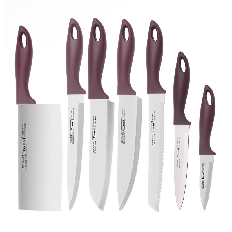 TUOMEI Factory Price Knife Kitchen Chef Meet Knife Cuchillos Profesional Red Knife Set PP Handle