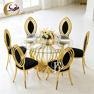 เฟอร์นิเจอร์ห้องอาหาร โต๊ะสี่เหลี่ยมสแตนเลสสีทองทันสมัย พร้อมเก้าอี้สำหรับใช้ในโรงแรม - Product Image 5