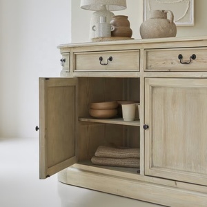 Credenza in Stile Europeo Personalizzata, Design Shaker con Ripiano Aperto, Colore Quercia, Mobile d'Ingresso in Legno Massello, Supporto TV - Product Image 3