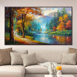 Arte originale decorazione albero paesaggio naturale pittura a olio tela quattro stagioni foresta parete arte paesaggio autunnale - Product Image 2