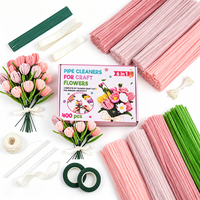 Kit de bricolage pour fleurs roses en tiges de chenille 6mm 30cm, ensemble de fournitures de décoration préfabriquées