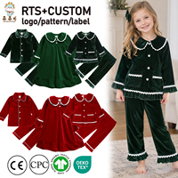 Ensemble de pyjamas en velours élégant pour filles Guai, manches longues, dentelle, volants, boutons, vêtements de nuit 2 pièces, vente en gros