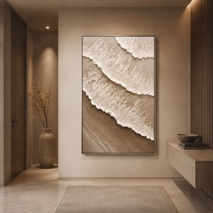 Décoration d'intérieur, œuvre d'art en plâtre faite à la main, art mural abstrait texturé 3D sur toile, vagues océaniques modernes, paysage marin - Product Image 6