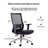 Chaise de bureau de direction ergonomique en tissu mesh noir avec accoudoirs, fonction de levage, rotation pivotante, design minimaliste