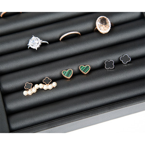 Plateau à bijoux en cuir PU noir grande capacité pour le rangement et la présentation de bagues, colliers et boucles d'oreilles - Product Image 3