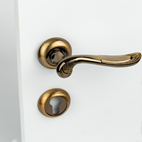Poignée de porte en alliage de zinc poli couleur café de haute qualité avec rosette ronde et ensemble de serrure, installation facile, quincaillerie de salle de bain