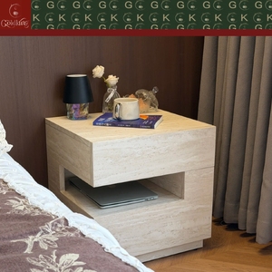 Table de chevet flottante GOLDKING en travertin beige naturel avec éclairage LED, fabrication OEM ODM directe d'usine, personnalisable - Product Image 4