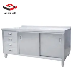 Stainless Steel Worktable With Sink Drain Table Canteen Dish Cabinet and Drawers