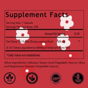 Cápsulas de Cereza Ácida OEM/ODM, Apoyo para la Salud de las Articulaciones y Antioxidante, 200 Unidades, Suministro para Más de 6 Meses, Sin Gluten, Sin OMG - Product Image 2