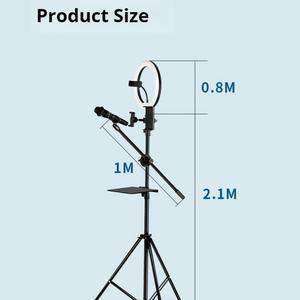 Trípode de Fotografía de 10 Pulgadas para Teléfono con Anillo de Luz de Relleno, Luz de Maquillaje para Transmisión en Vivo, Soporte de Piso Funcional de 2.1M - Product Image 2
