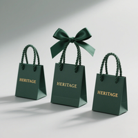 High Quality Luxury Green Paper Bags with Ribbon Bow Handles for Fashion Event Jewelry Clothes Shopping Business